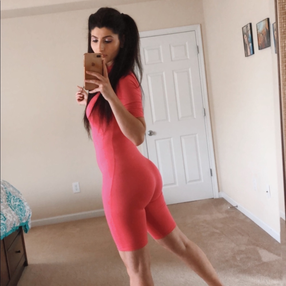 Fashion Nova pink stretchy romper size S/M